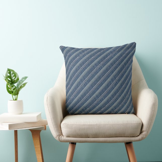 Blue Denim Blue and White Striped Pattern Throw Pillow (Chair)