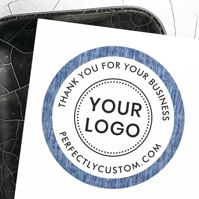 Blue denim border business thank you classic round sticker (Blue denim border business thank you classic round sticker)