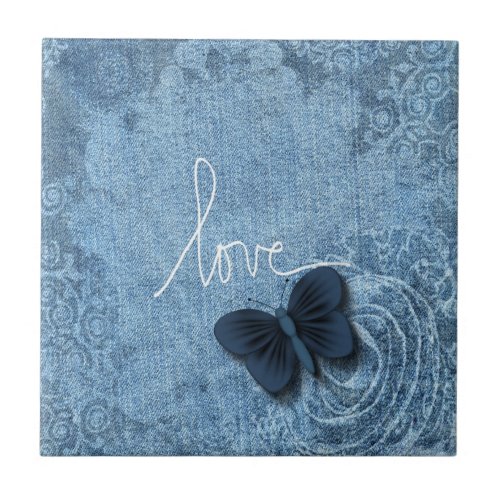 Blue Denim Butterfly Love of Nature Ceramic Tile