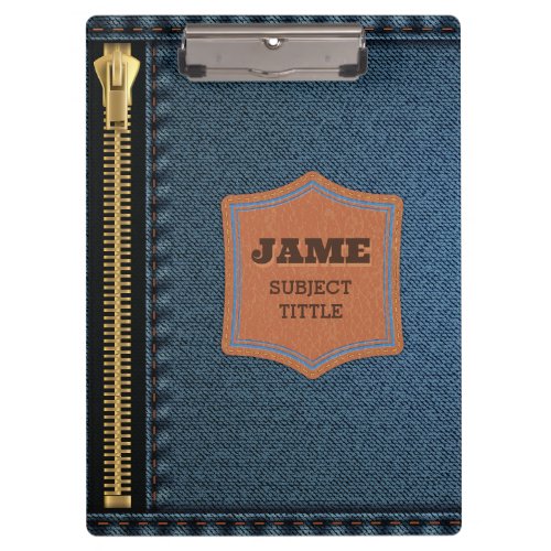 Blue Denim Cloth With Zip And Label Jean Fabric Clipboard