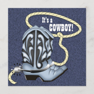 Blue Denim Cowboy Baby Shower Invitation