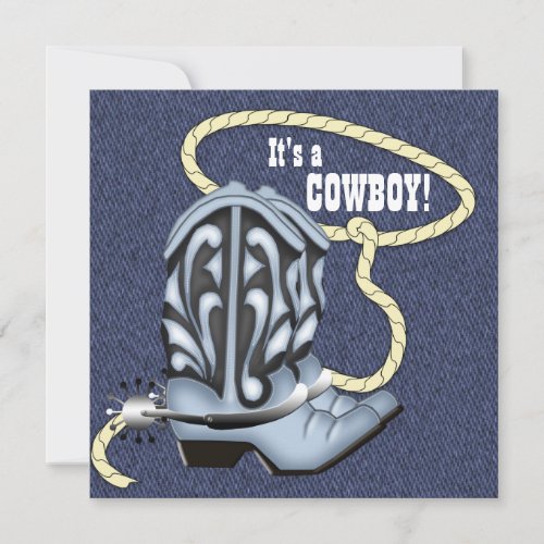 Blue Denim Cowboy Baby Shower Invitation