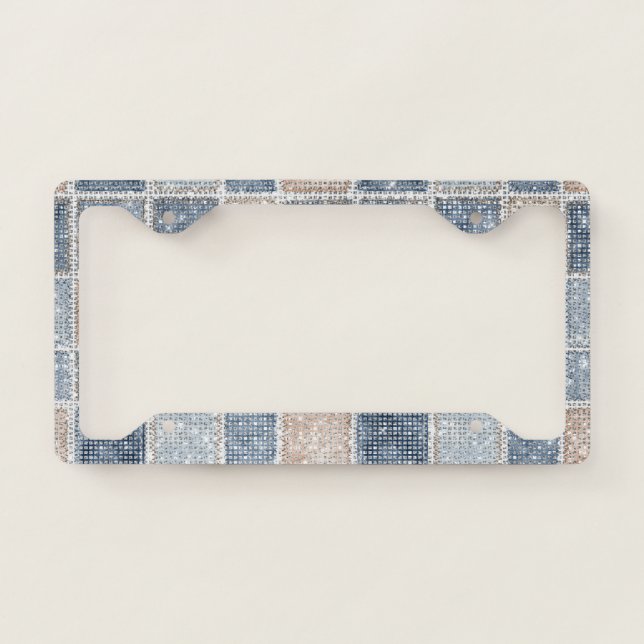 Blue Denim Cream Coffee Sparkle License Plate Frame (Front)