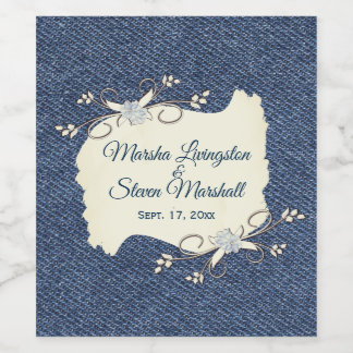 Blue Denim Design Names and Date Wine Label