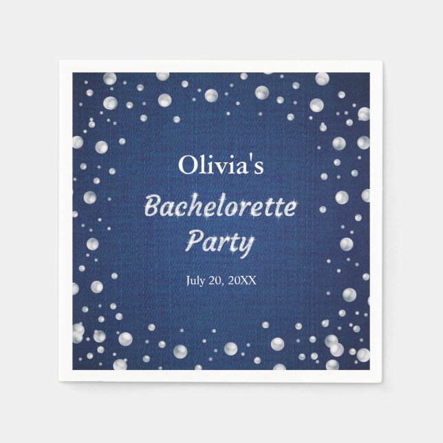 Blue Denim Diamonds Pearls Bachelorette Party  Napkins (Front)