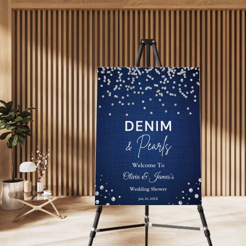 Blue Denim Diamonds Pearls Couples Shower Welcome Foam Board