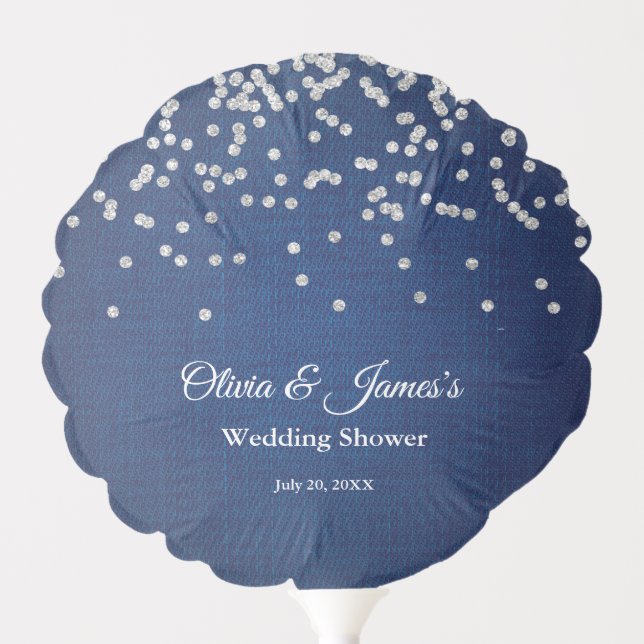 Blue Denim Diamonds Pearls Couple's Wedding Shower Balloon (Front)