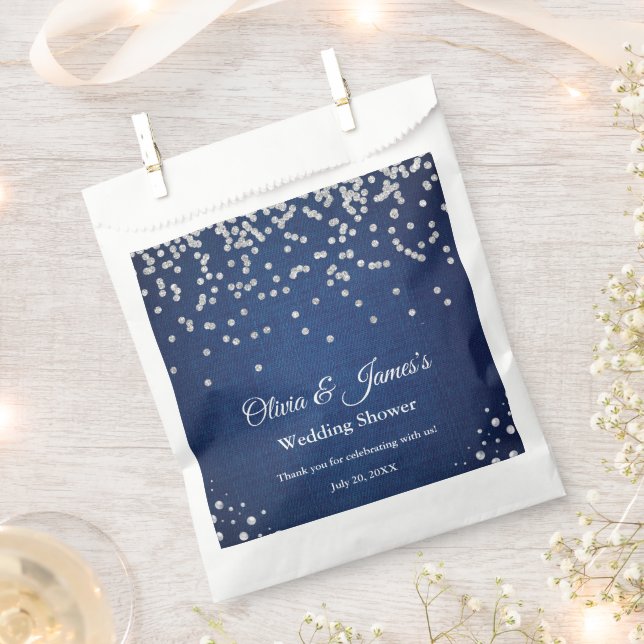 Blue Denim Diamonds Pearls Couple's Wedding Shower Favor Bag (Clipped)