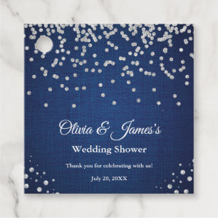 Blue Denim Diamonds Pearls Couple's Wedding Shower Favor Tags