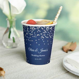 Blue Denim Diamonds Pearls Couple's Wedding Shower Paper Cups