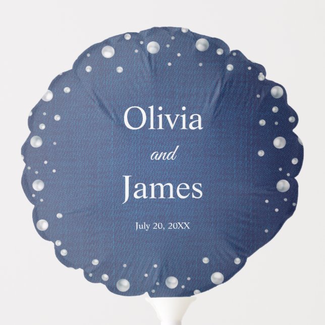 Blue Denim Diamonds Pearls Wedding Couple's Shower Balloon (Front)