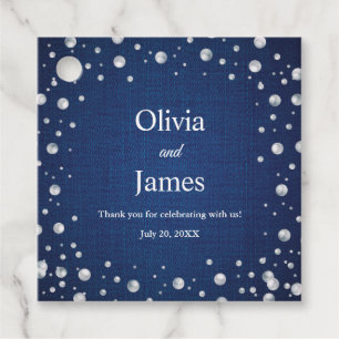 Blue Denim Diamonds Pearls Wedding Couple's Shower Favor Tags