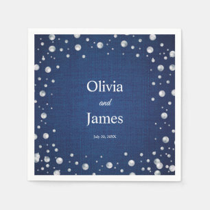 Blue Denim Diamonds Pearls Wedding Couple's Shower Napkins