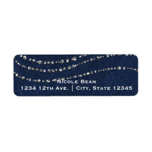 Blue Denim & Diamonds Sparkle Bling Birthday Party Label