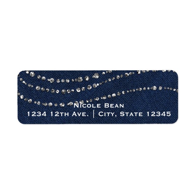Blue Denim & Diamonds Sparkle Bling Birthday Party Label (Front)