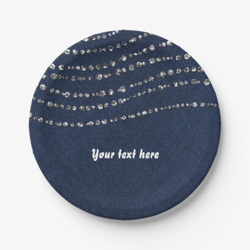 Blue Denim  Diamonds Sparkle Bling Birthday Party Paper Plates