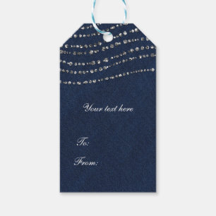 Blue Denim & Diamonds Sparkle Bling Party Gift Tags