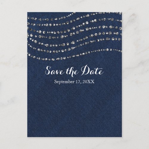 Blue Denim  Diamonds Sparkle Bling Save The Date Announcement Postcard
