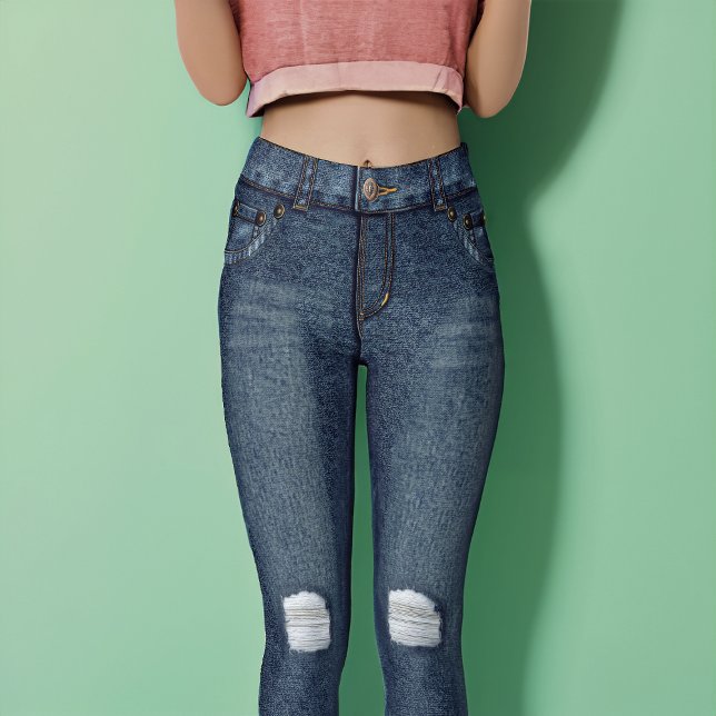 Blue Denim Distressed Knee Skinny Jeans Leggings (Creator Uploaded)