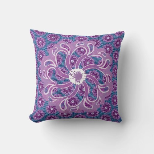 Blue Denim effect and large purple flower pillow
