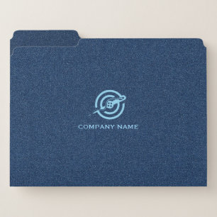 Blue denim fabric texture custom typography. file folder