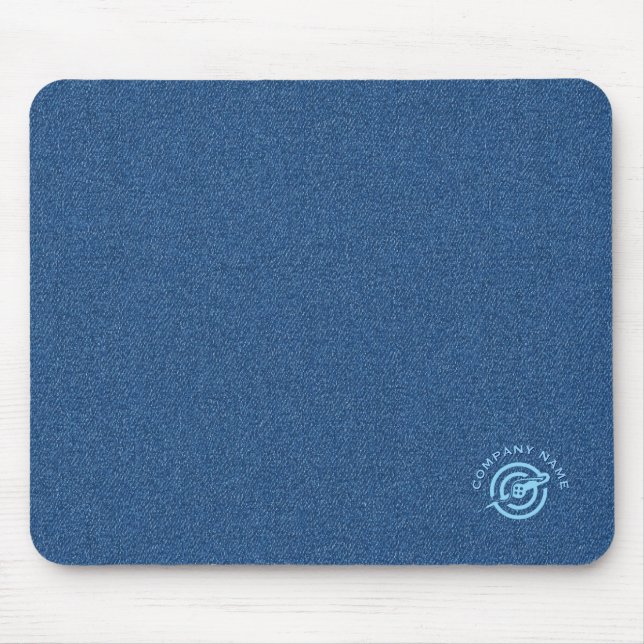 Blue denim fabric texture custom typography mouse pad (Front)