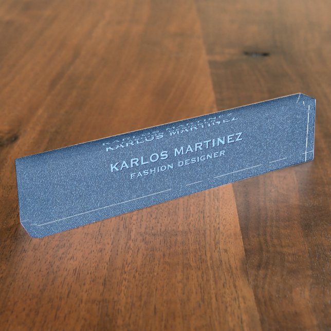 Blue denim fabric texture desk name plate (Side)