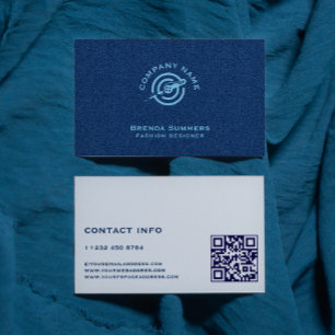 Blue Denim Fabric Texture QR Code Business Card