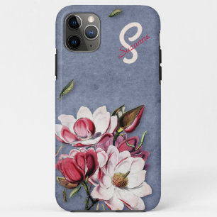 Blue Denim Floral Monogrammed iPhone 11 Pro Max Case