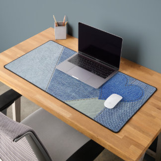 Blue Denim Heart Desk Mat