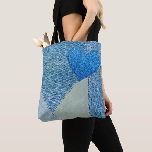 Blue Denim Heart Tote Bag
