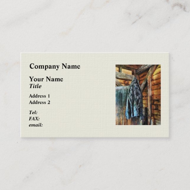 Blue Denim Jacket in Cabin Business Card (Front)