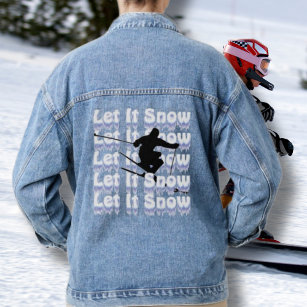 Blue Denim Jean Jacket Let It Snow Skier