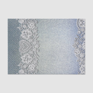 Blue Denim Jean & White Heart Lace Bridal Shower Tissue Paper
