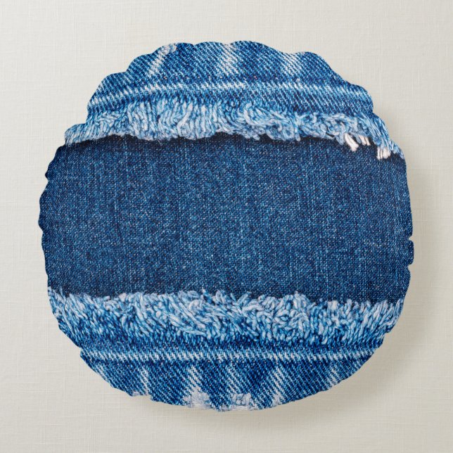 Blue denim jeans fabric texture round pillow (Front)