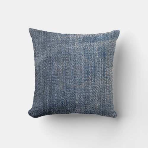 blue denim jeans fabric texture throw pillow