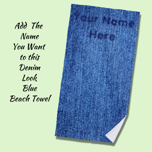 Blue Denim Jeans Look - Add Your Name Distressed - Beach Towel