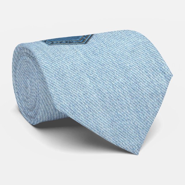 Blue Denim Jeans Pocket In Heart Shape Cool Design Neck Tie (Rolled)