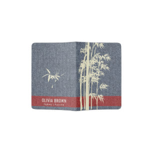BLUE DENIM JEANS RED WHITE  BAMBOO LEAVES MONOGRAM PASSPORT HOLDER