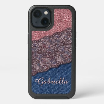 Blue Denim Jeans Rose Gold Pink Glitter Pattern Iphone 13 Case by CaseConceptCreations at Zazzle