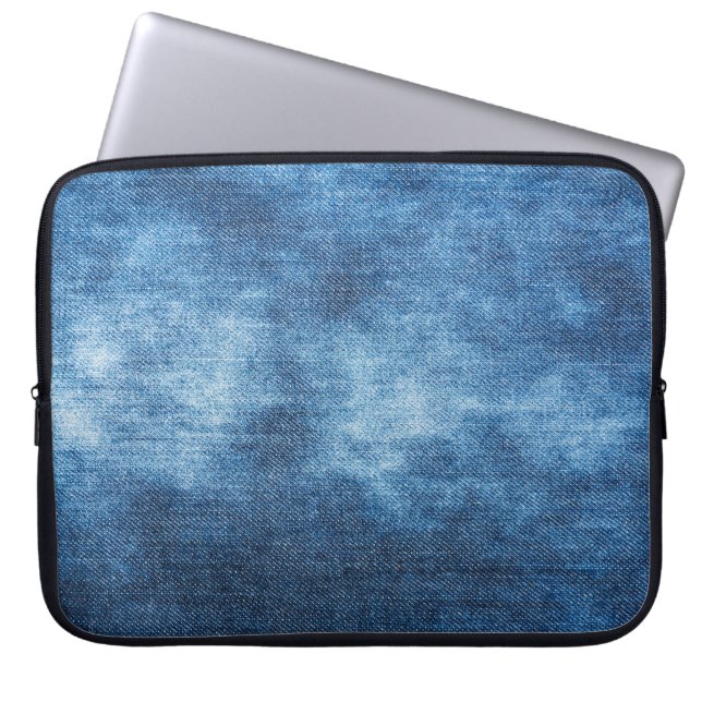 Blue denim jeans texture laptop sleeve (Front)