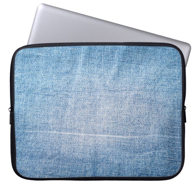 Blue denim jeans texture laptop sleeve (Front)