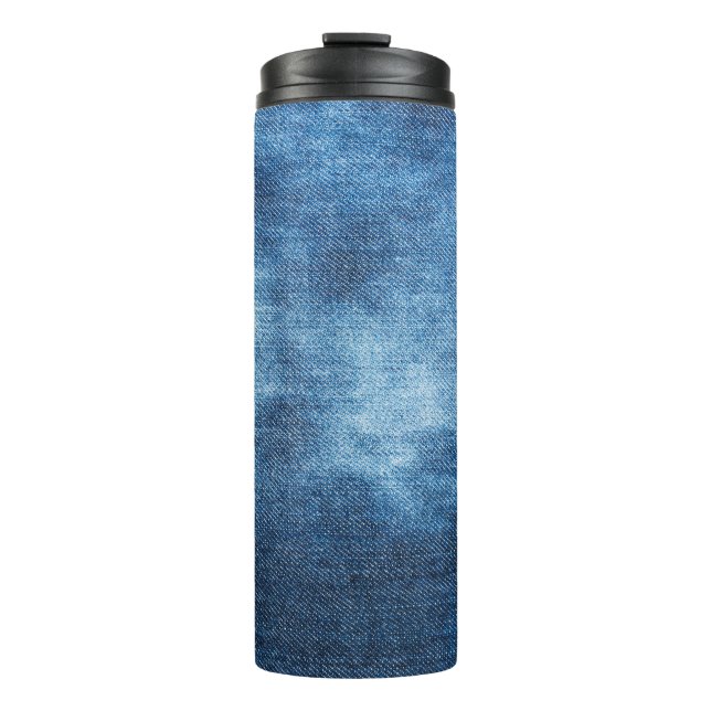 Blue denim jeans texture thermal tumbler (Front)