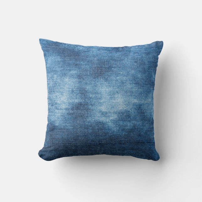 Blue denim jeans texture throw pillow (Front)