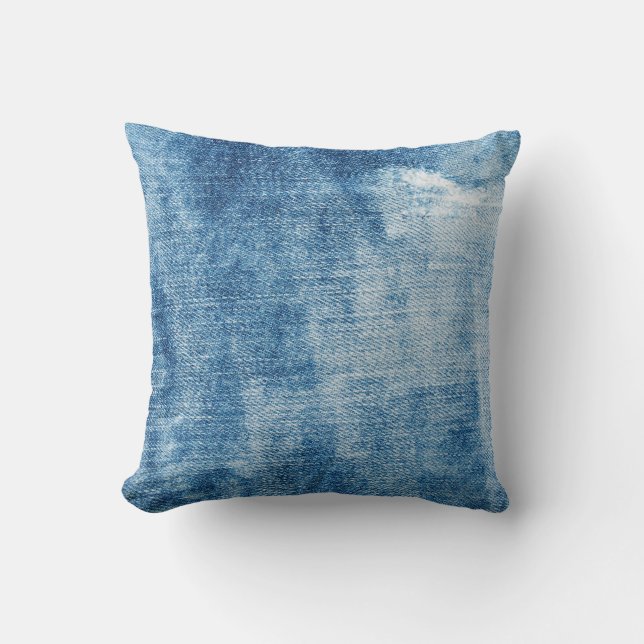 Blue denim jeans texture throw pillow (Front)