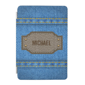Blue denim jeans with leather name label iPad mini cover