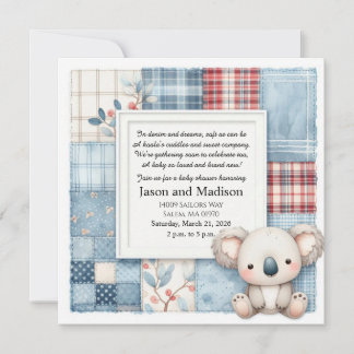 Blue Denim Koala Baby Shower Invitation