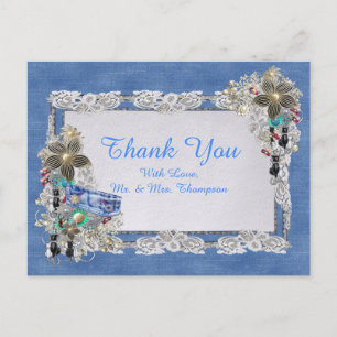 Blue Denim, lace and Costume Jewelry Announcement Postcard
