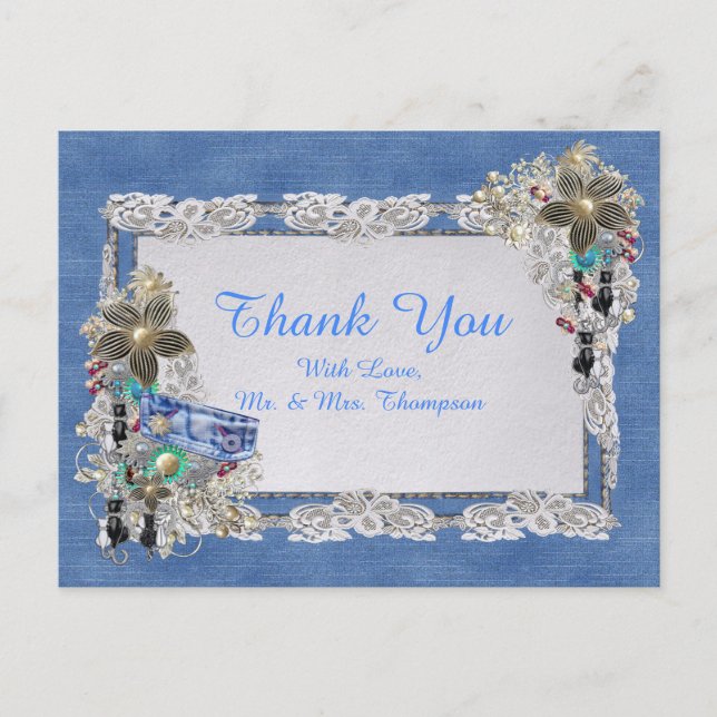 Blue Denim, lace and Costume Jewelry Announcement Postcard (Front)