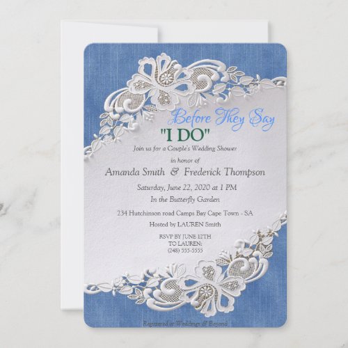 Blue Denim lace and Ivory Pearls Invitation
